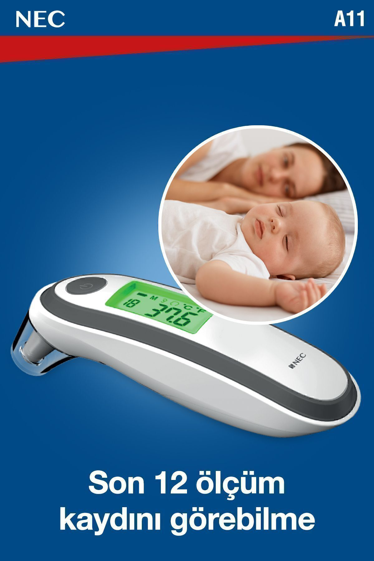 A11 Geniş Ekranlı Kulaktan Ve Alından Dijital Temassız Ateş Ölçer