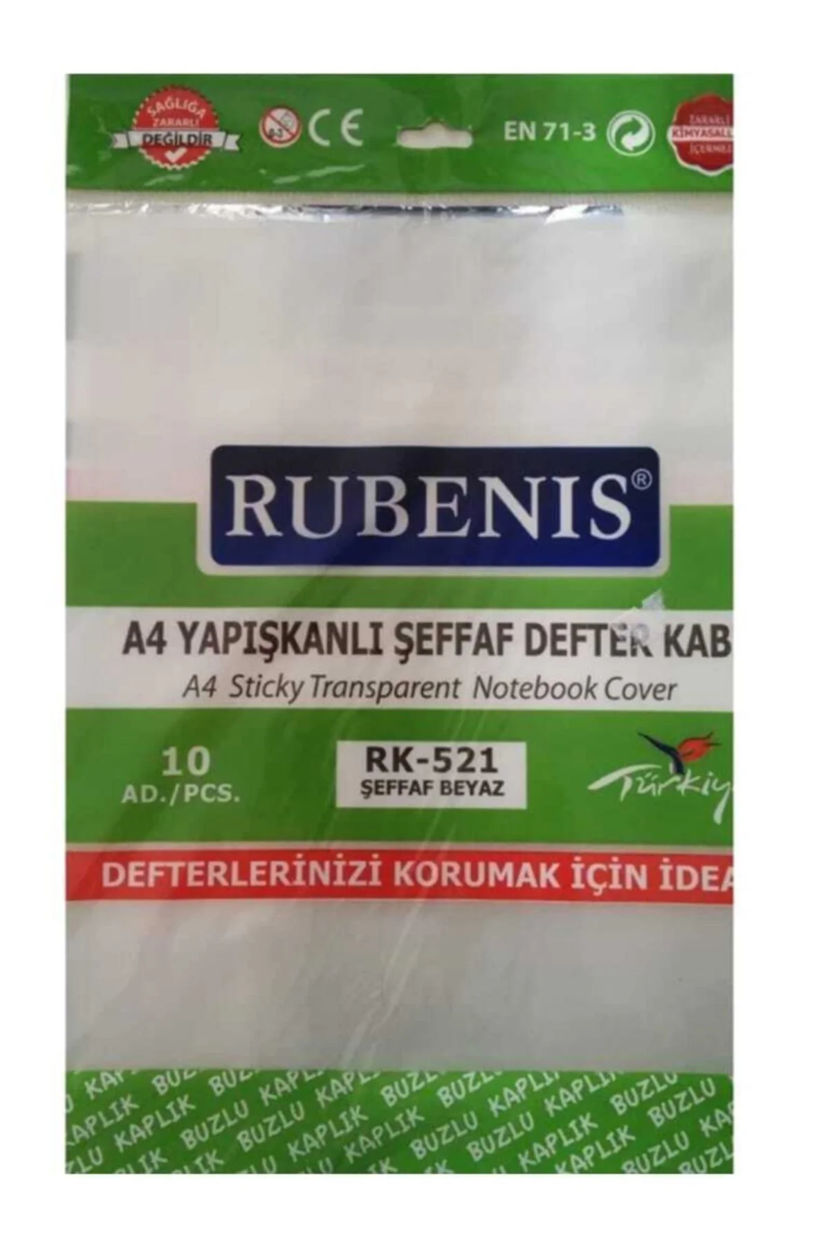 A4 10'lu Şeffaf Beyaz Yapışkanlı Defter Kabı Rk-521