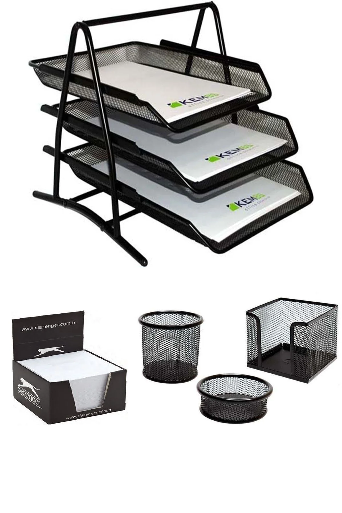 A4 Evrak Rafı Metal Üçlü Perfore 3'lü Set (kalemlik, Ataşlık) Küp