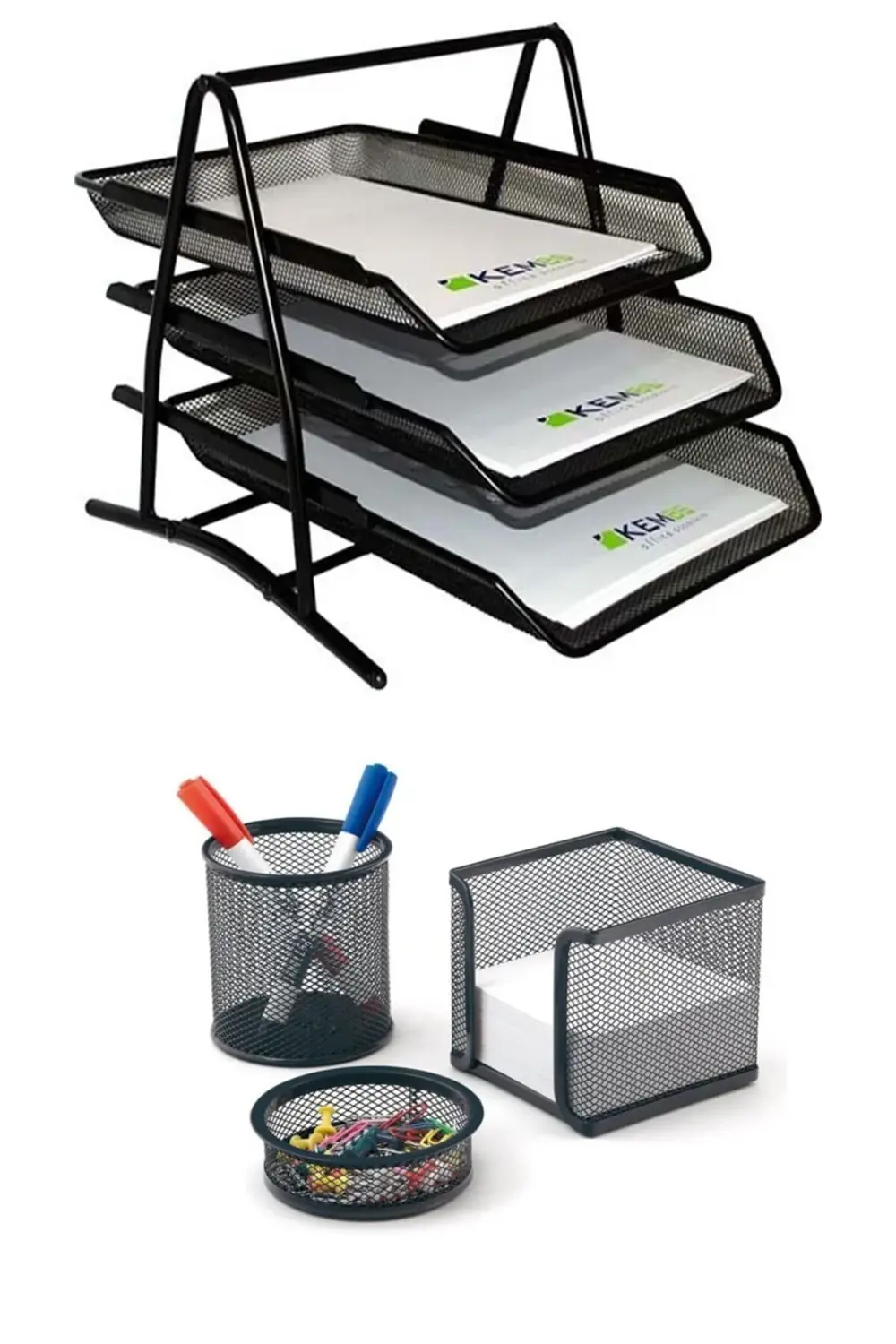 A4 Evrak Rafı Metal Üçlü Perfore 3'lü Set (kalemlik, Ataşlık)