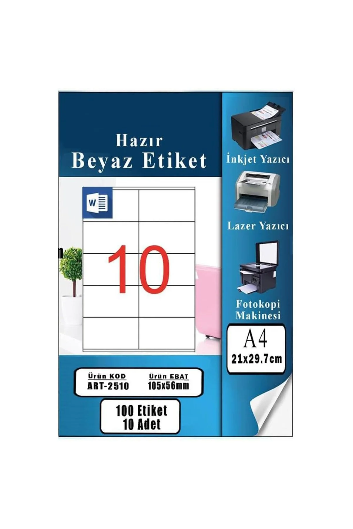 A4 Hazır Etiket 105x56 mm 10 Sayfa 1 Paket 10 lu Kendinden Yapışk