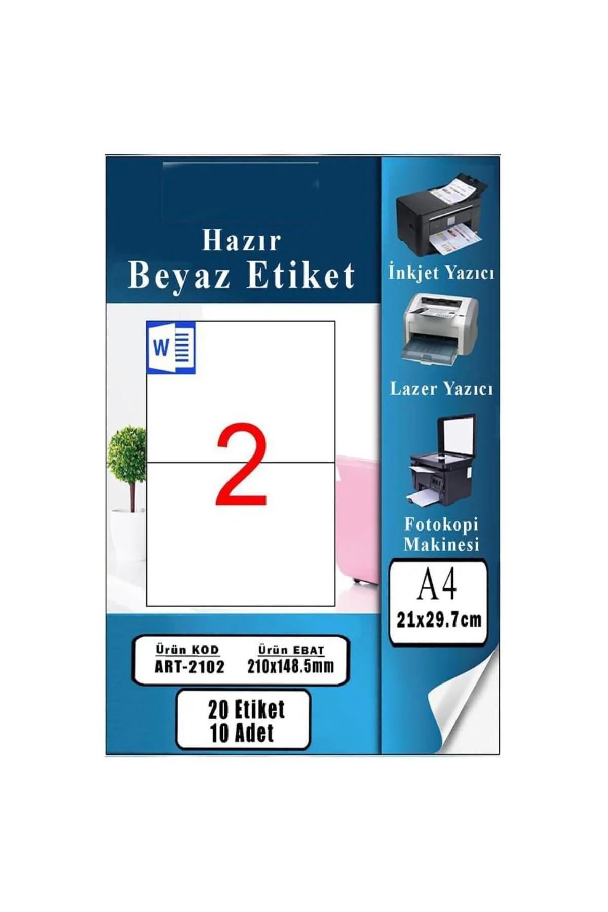 A4 Hazır Etiket 210x148.5 mm 10 Sayfa 1 Paket 2 li Kendinden Yapı