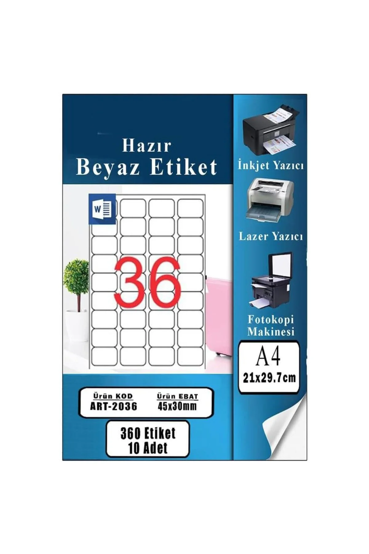 A4 Hazır Etiket 45x30 mm 10 Sayfa 1 Paket 36 lı Kendinden Yapışka