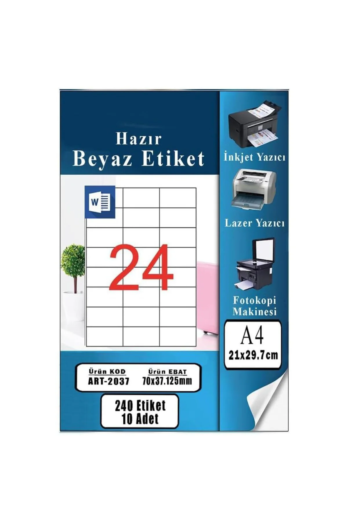 A4 Hazır Etiket 70X37.12 Mm 10 Sayfa 1 Paket 24 Lü Kendinden Yapı