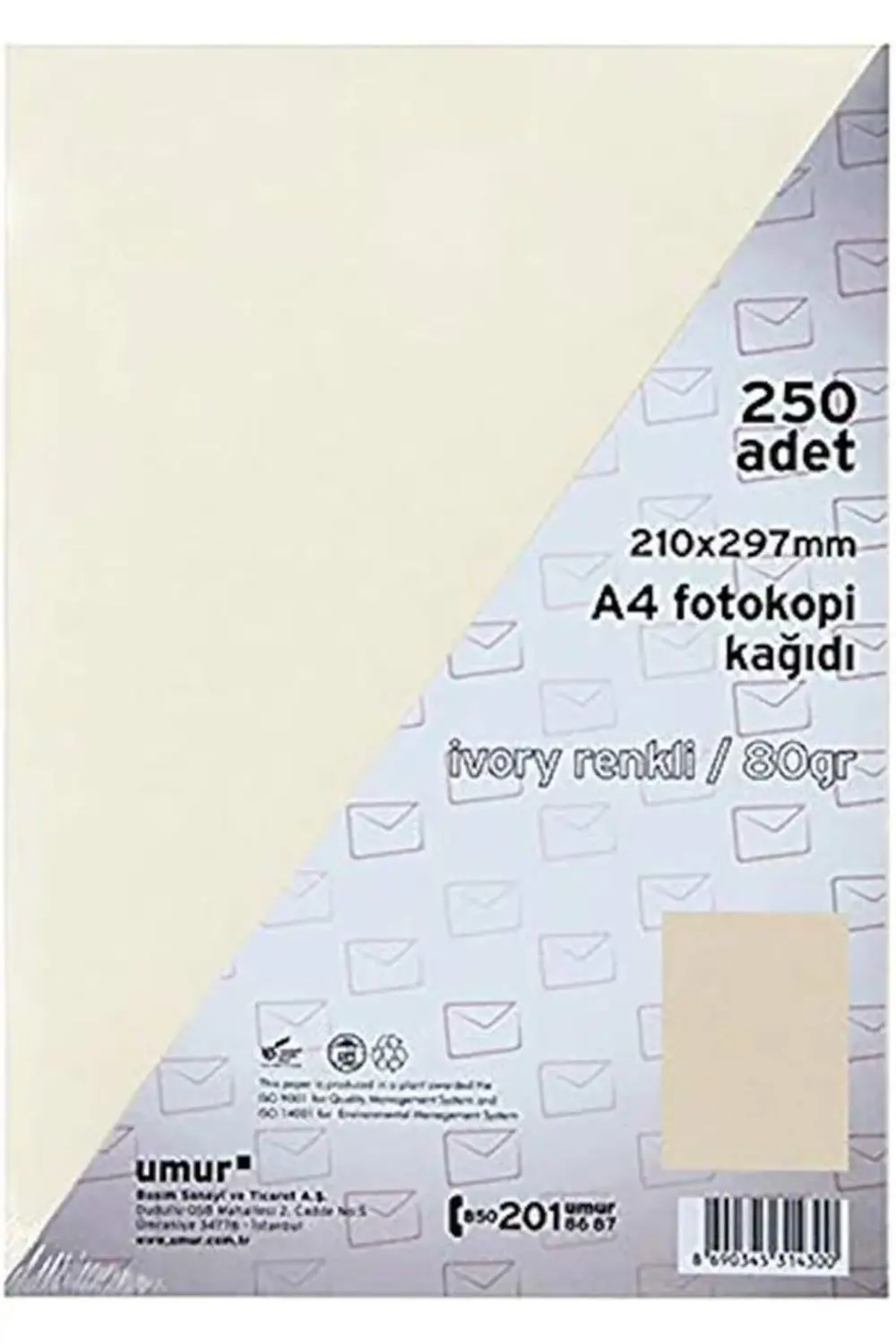 A4 Renkli Fotokopi Kağıdı, Ivory, 250 Yaprak 1200752