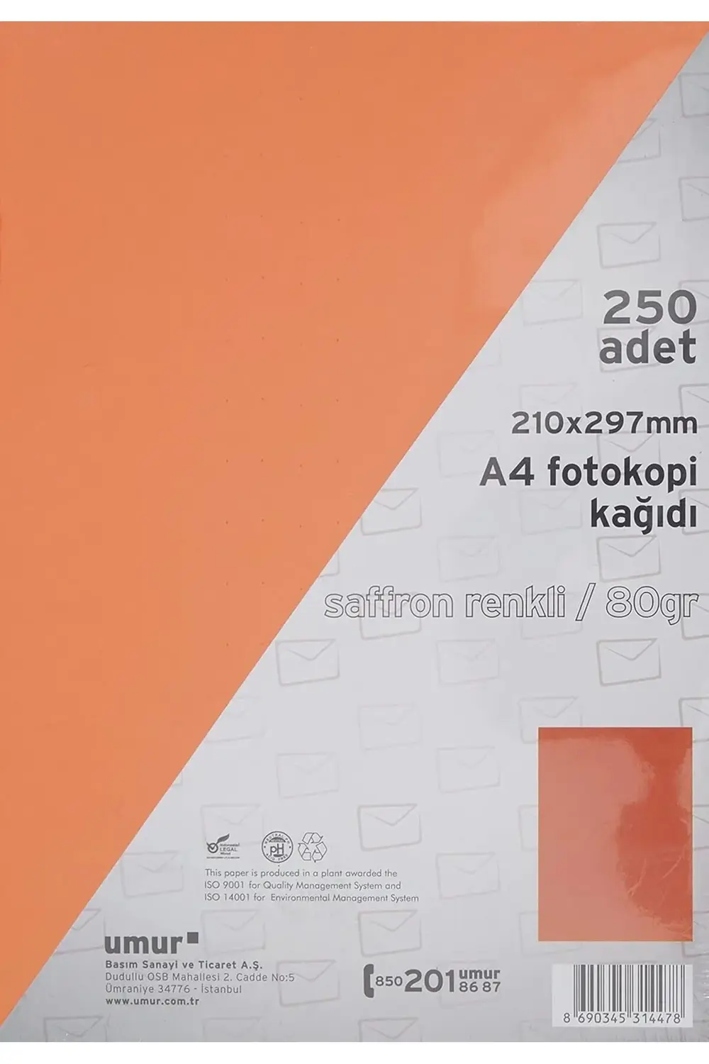 A4 Renkli Fotokopi Kağıdı, Saffron, 250 Yaprak 1200752