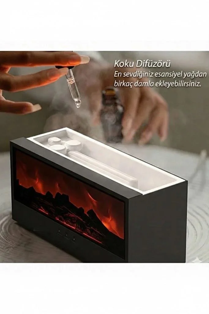 A4 Şömine Esintili Aromaterapi Difüzörü - Ultrasonik Hava Nemlendirici & LED Alev Efekti A4 Şömine Esintili Aromaterapi Difüzörü - Ultrasonik Hava Nemlendirici & LED Alev Efekti