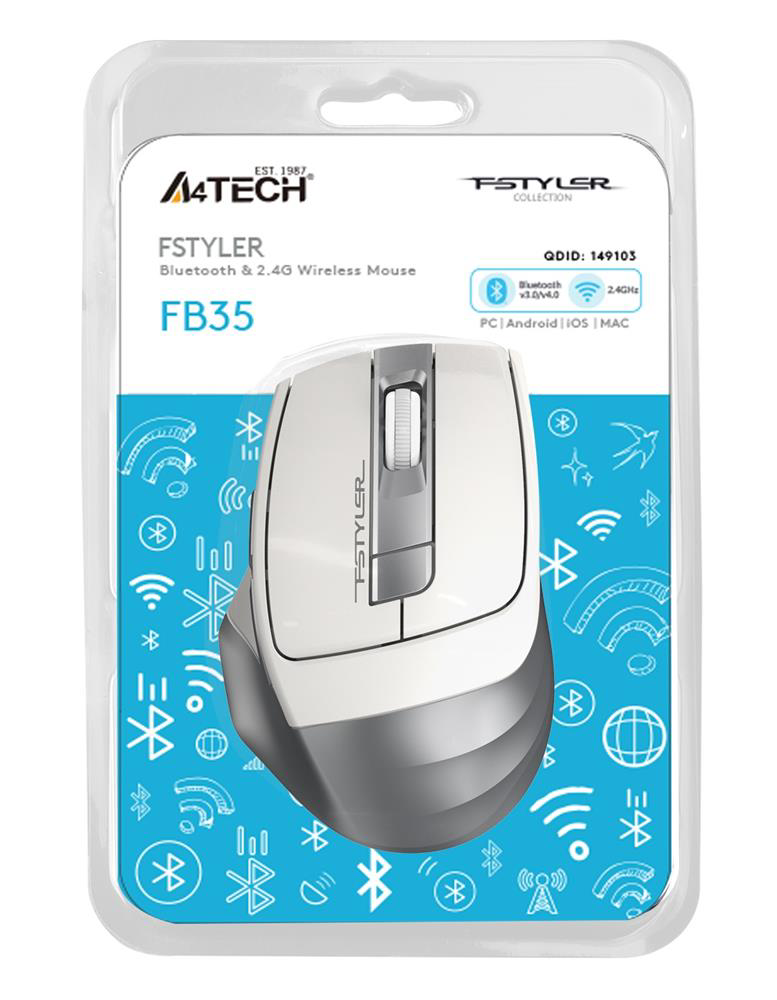 A4 Tech Fb35 Beyaz Bluetooth+2.4G Nano Kablosuz Optik 2000 Dpi Mo