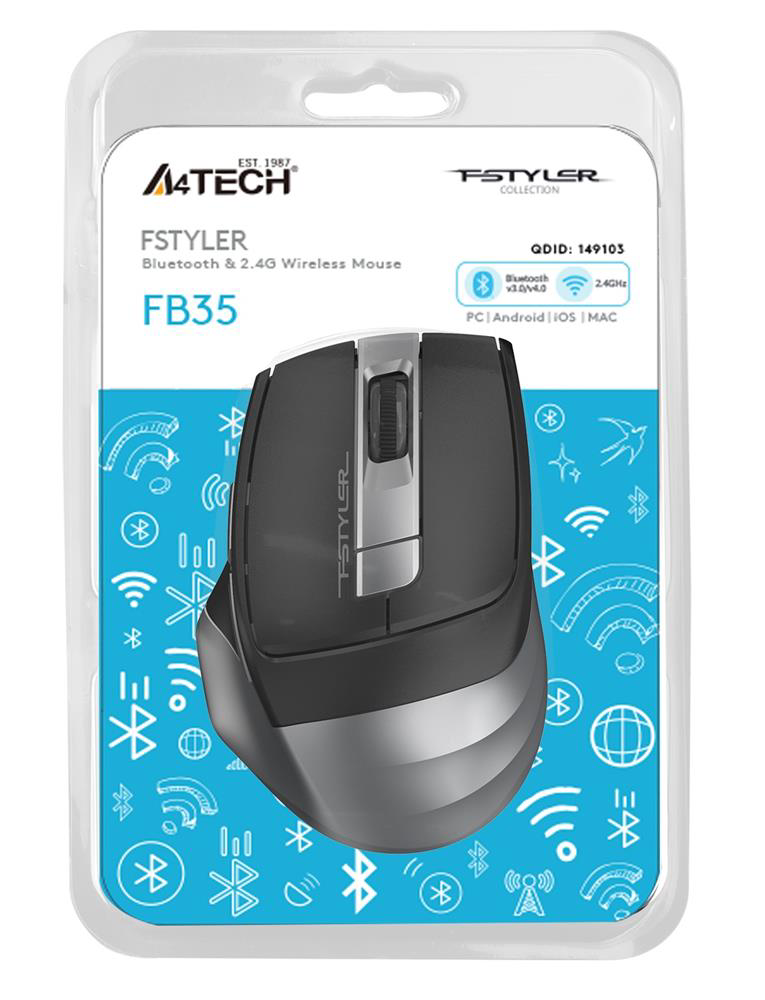 A4 Tech Fb35 Gri Bluetooth+2.4G Nano Kablosuz Optik 2000 Dpi Mous