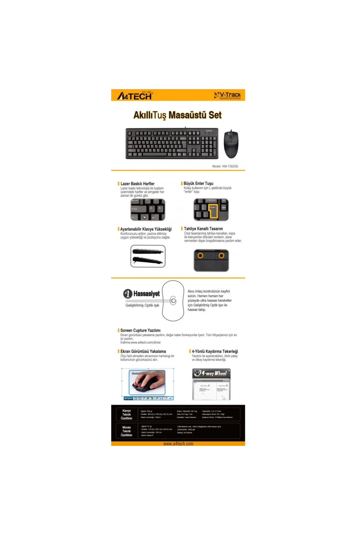 A4-Tech KM-72620D USB Standart Türkçe Q Klavye/Mouse Set