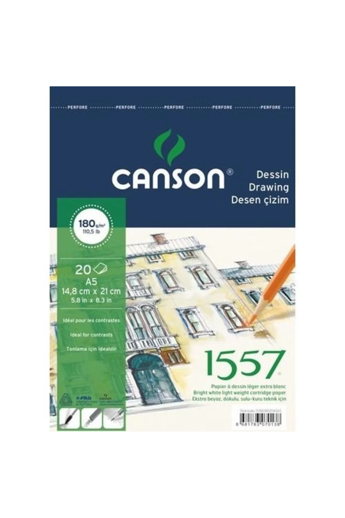 A5-180 gr 1557 Desen Çizim Blok Resim Defteri Spiralli 20 Yp.