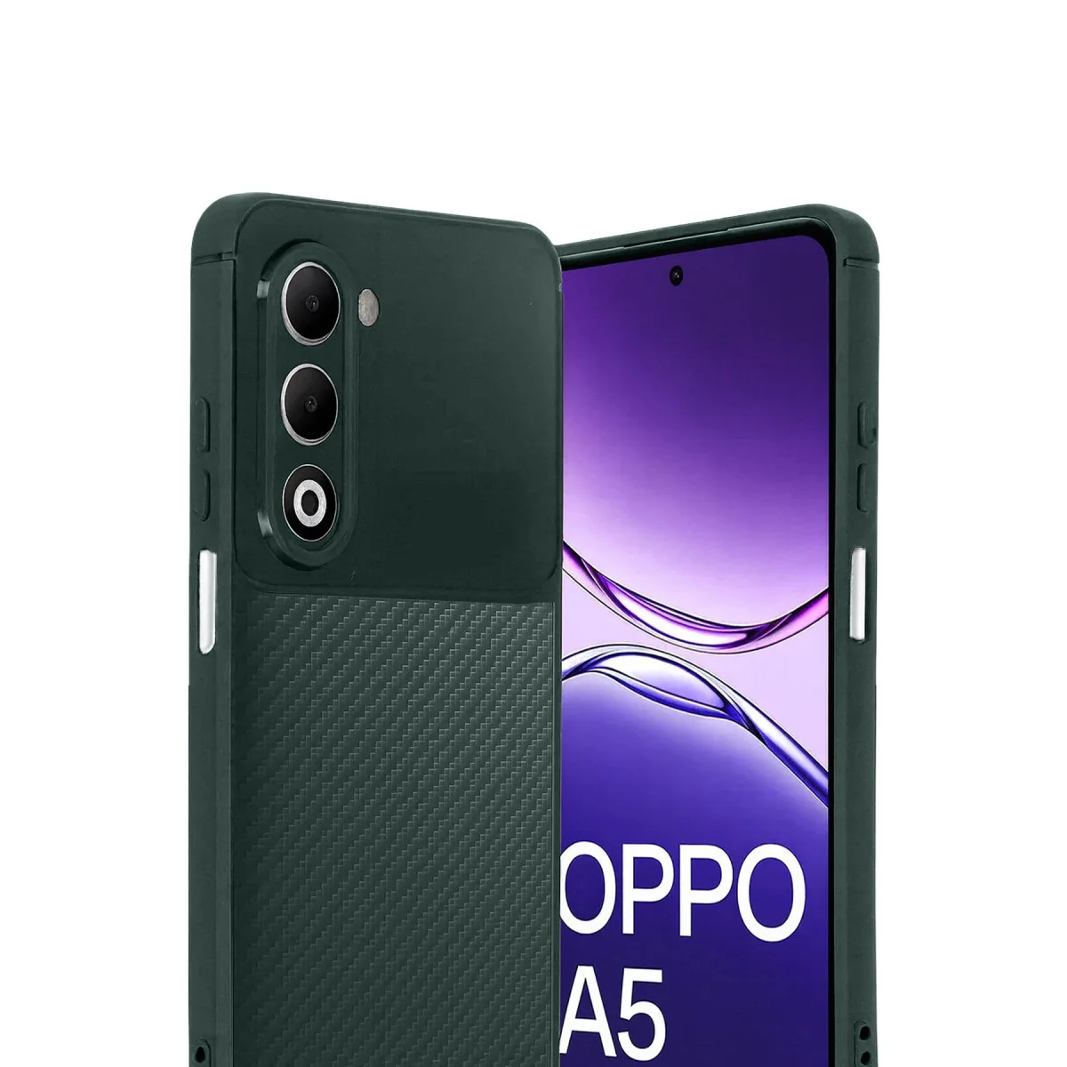 A5 4G Auto Focus Karbon Fiber Kapak - Koyu Yeşil (Darbe Koruma ve Pürüzsüz Doku)