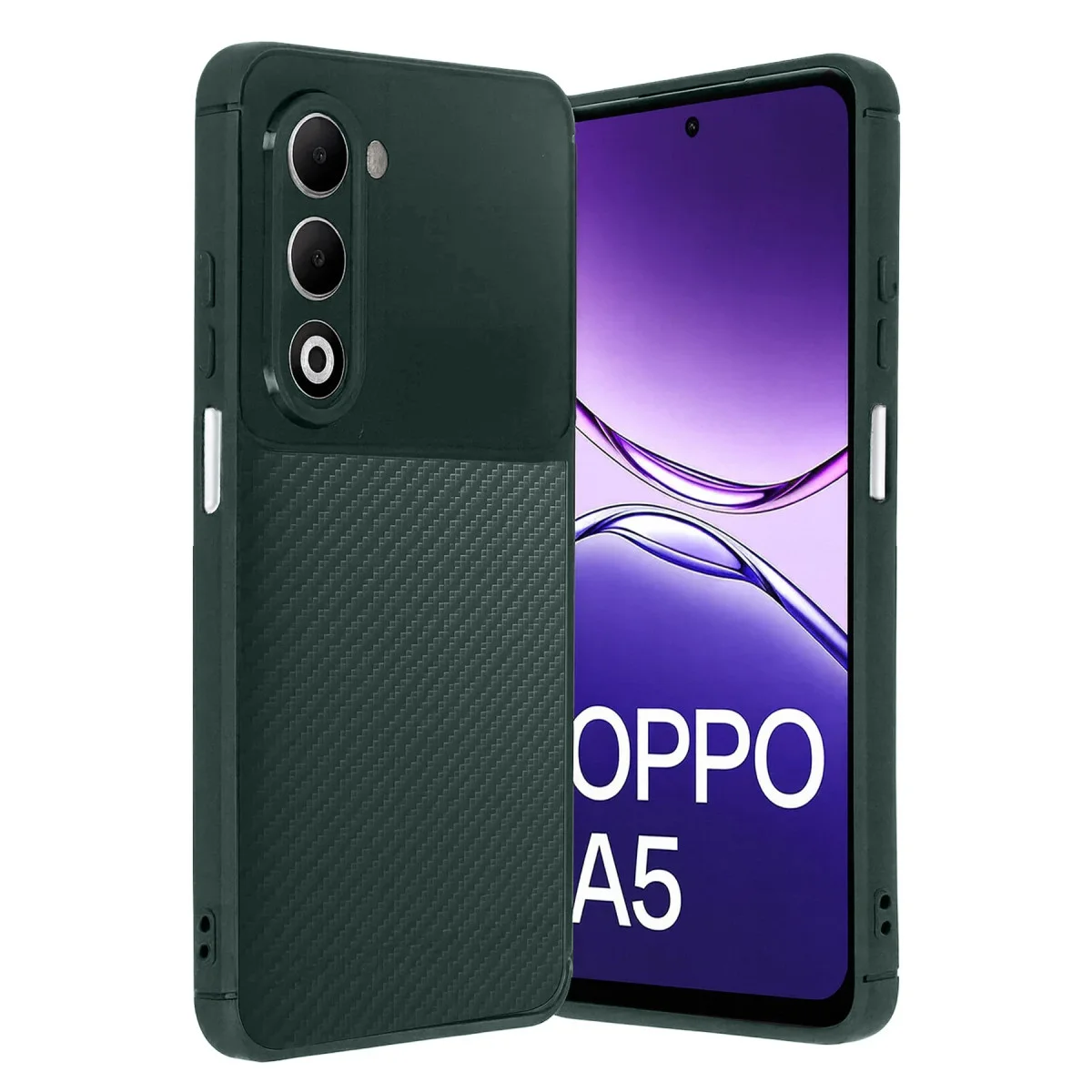 A5 4G Auto Focus Karbon Fiber Kapak - Koyu Yeşil (Darbe Koruma ve Pürüzsüz Doku)
