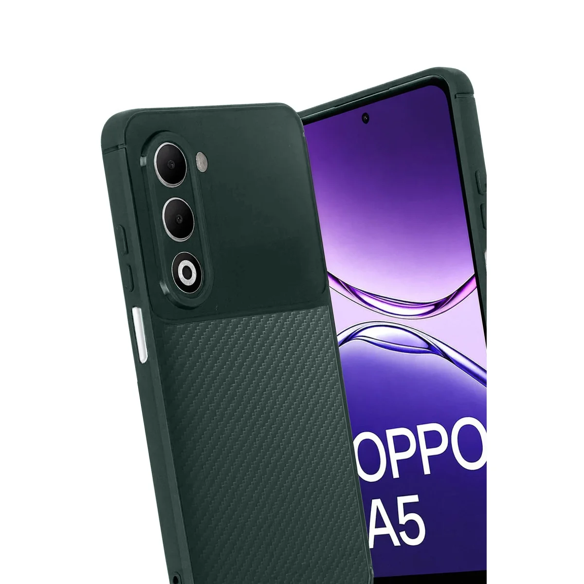 A5 4G Auto Focus Karbon Fiber Kapak - Koyu Yeşil (Darbe Koruma ve Pürüzsüz Doku)