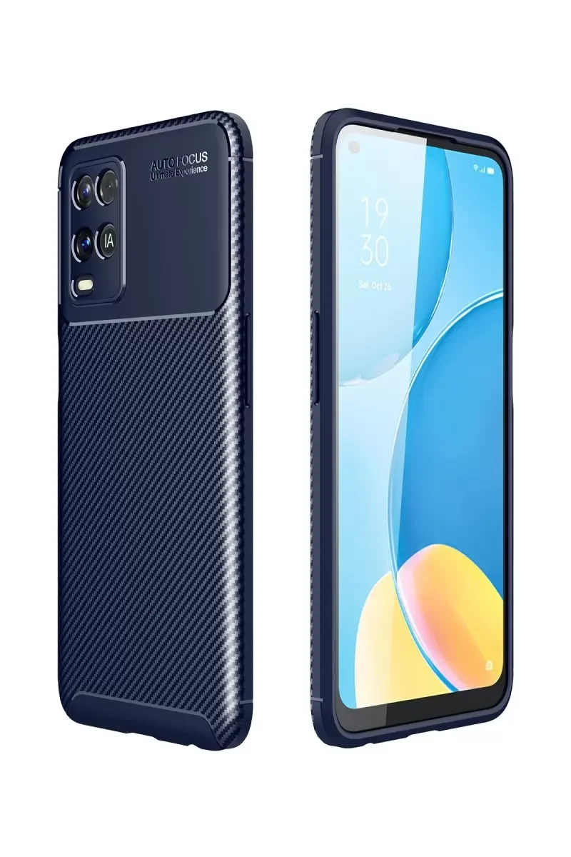 A54 4G ile Uyumlu Auto Focus Karbon Kapak Kılıf - Lacivert Darbe Korumalı