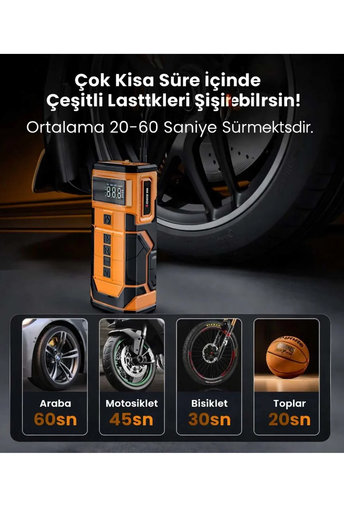A5577 Akü Takviyeli Hava Kompresörü | 4'ü 1 Arada Powerbank, Hava A5577 Akü Takviyeli Hava Kompresörü | 4'ü 1 Arada Powerbank, Hava