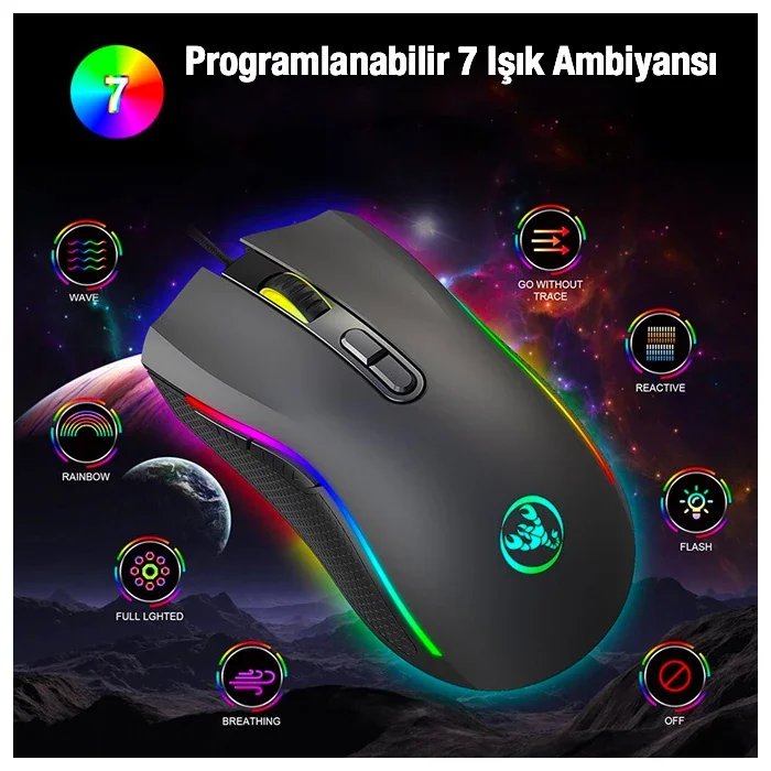 A869 7200DPI Ayarlanabilir RGB Işık Gaming Oyuncu Mouse - Yüksek Hassasiyet ve Ergonomi