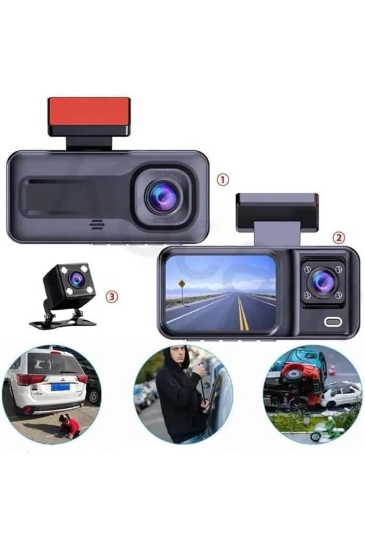 A98 BalckBox DVR WiFi Full HD 1080P 3 Kameralı Araç İçi Güvenlik 