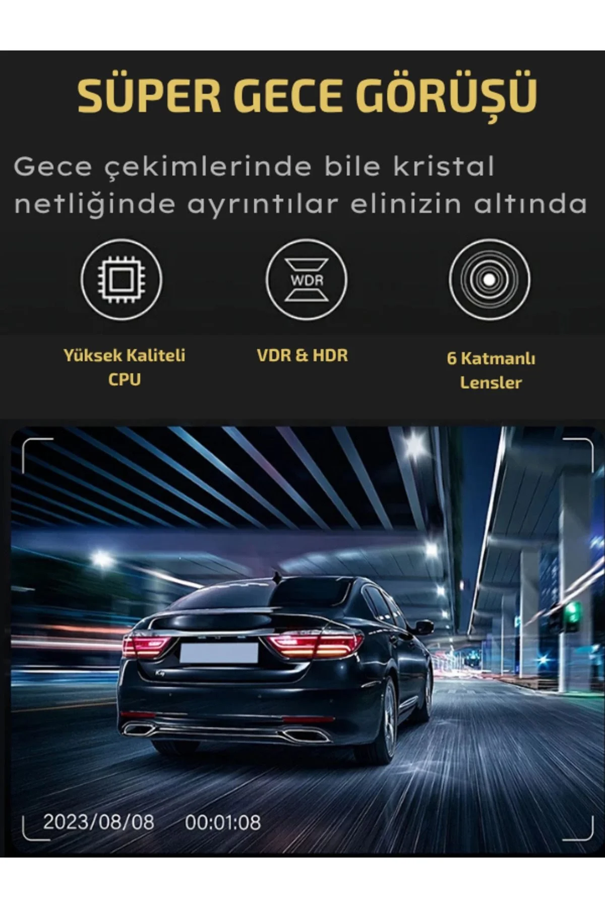 A98 Full Hd 3 Kameralı Araç Içi Güvenlik Kamerası 64gb Uyumlu Ir 