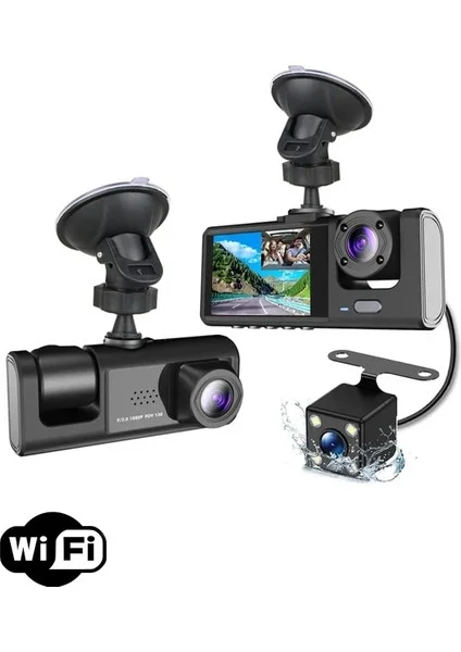 A98 Tipi WiFi Full HD 3 Kameralı Araç İçi Güvenlik Kamerası Gece Görüşlü G Sensörlü