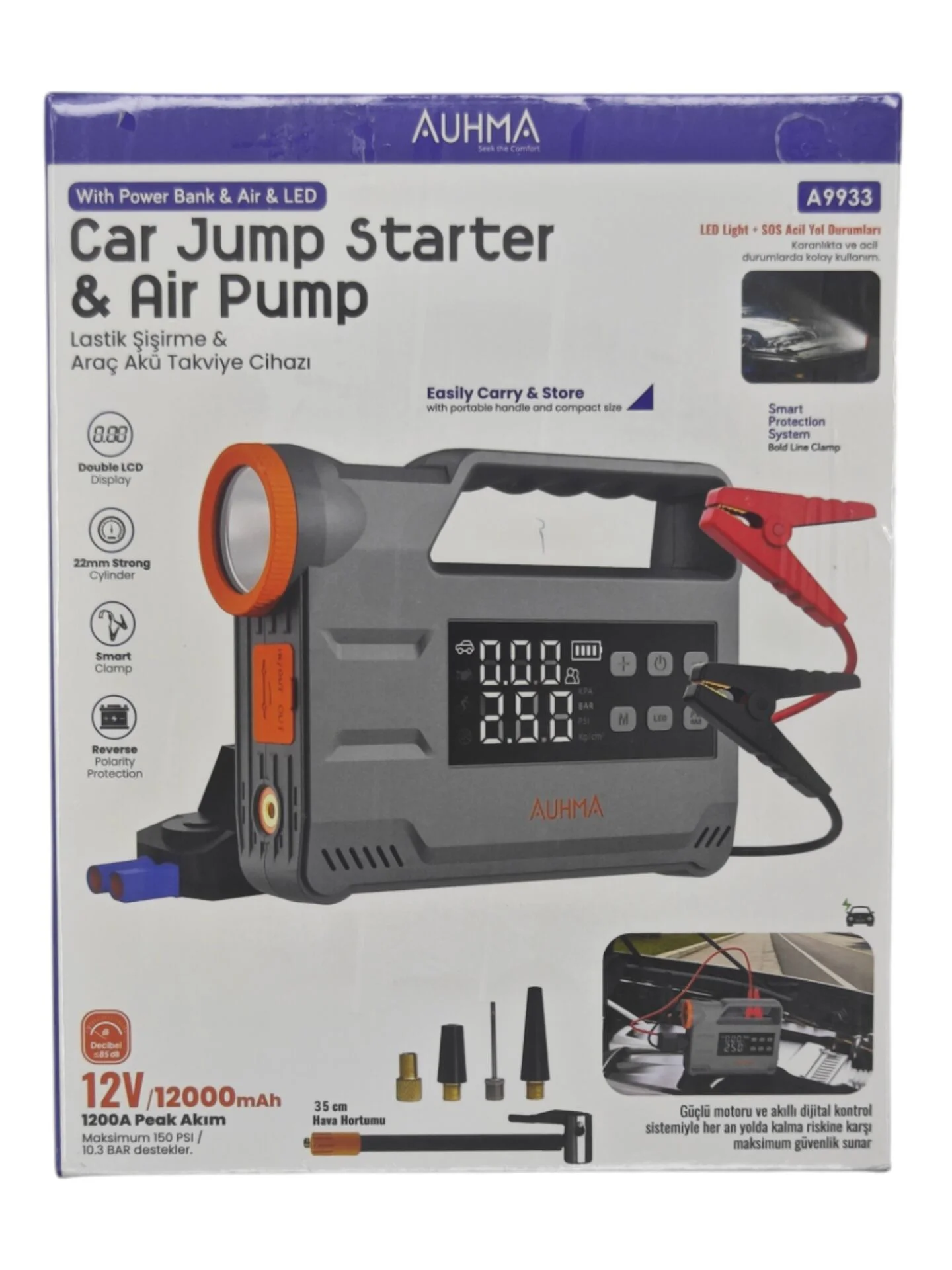 A9933   Auhma 12000A Akü Takviyeli - 150PSI Lastik Hava Kompresörü Fiyatı, Yorumları ve Özellikleri