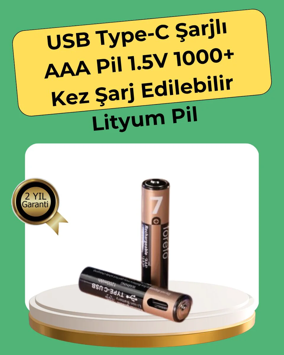 AAA USB Şarjlı Pil - Type-C Şarj, Geniş Uyumluluk, Tekrar Kullanılabilir