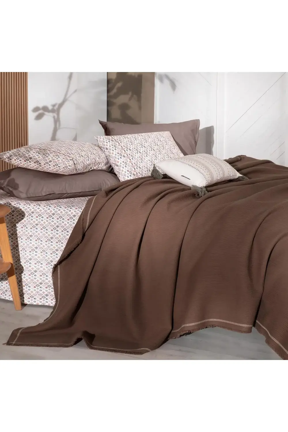 Abel Kahve Çift Kişilik %100 Pamuk Pike Takımı