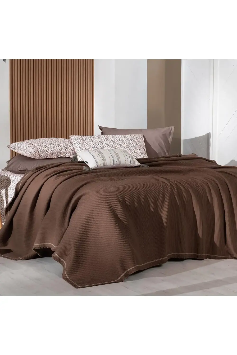 Sarev Abel Kahve Tek Kişilik %100 Pamuk Pike Takımı