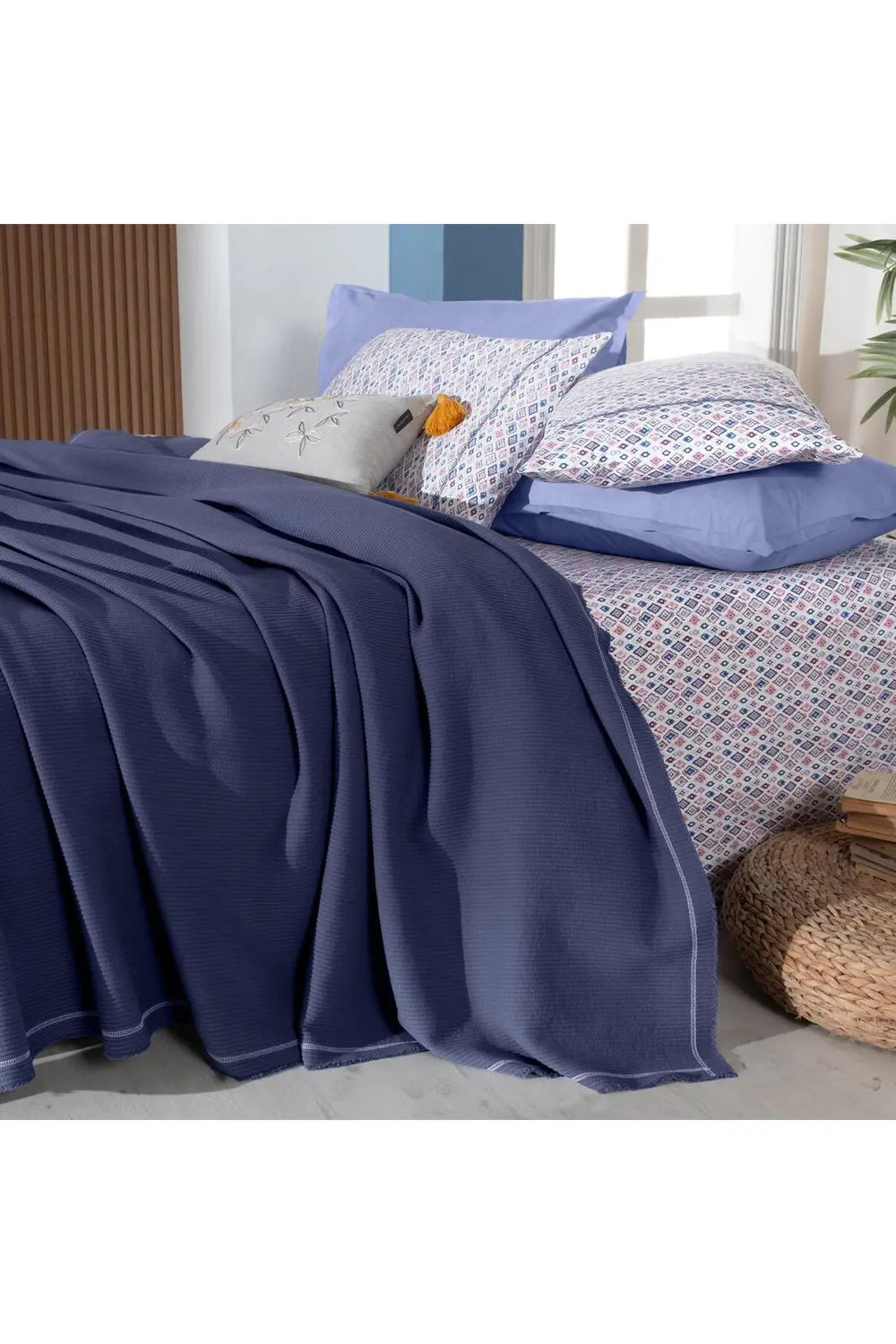 Abel Lacivert Çift Kişilik %100 Pamuk Pike Takımı