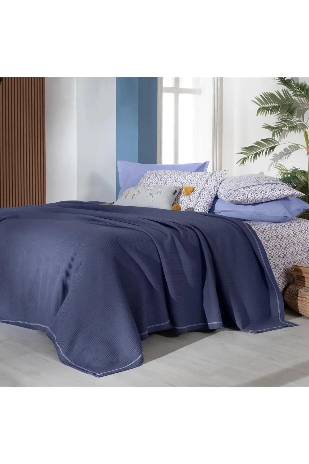 Abel Lacivert Tek Kişilik %100 Pamuk Pike Takımı