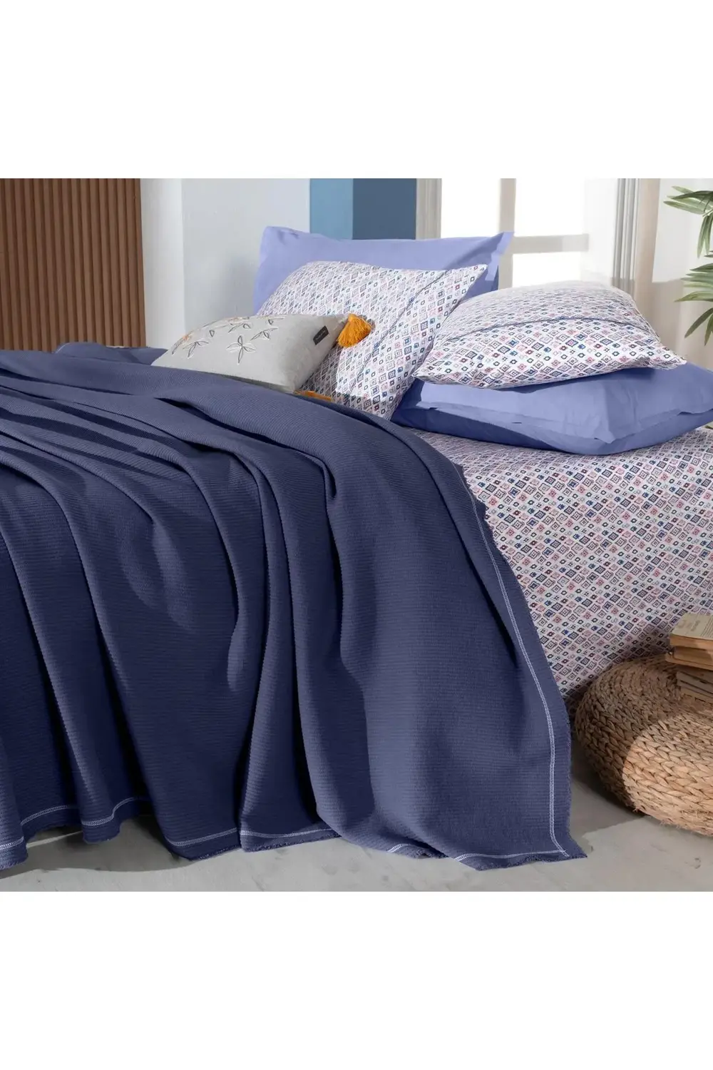 Abel Lacivert Tek Kişilik %100 Pamuk Pike Takımı