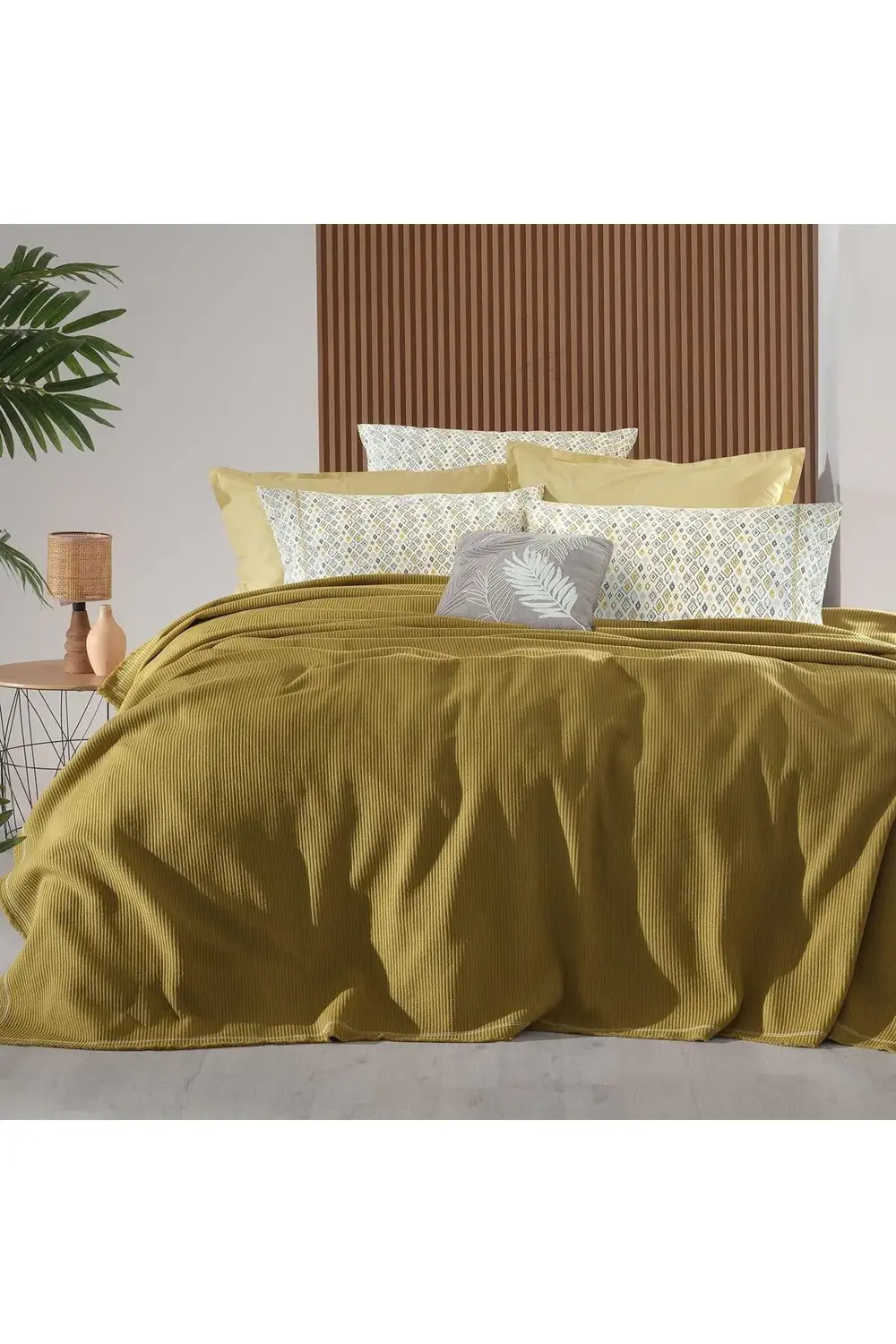 Sarev Abel Sarı Tek Kişilik %100 Pamuk Pike Takımı