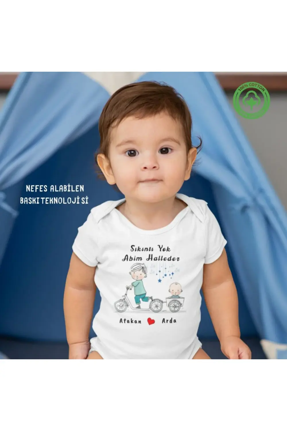 Abi Kardeş Bisiklet temalı Yazılı Kişiye Özel Çocuk 2'li Kombin