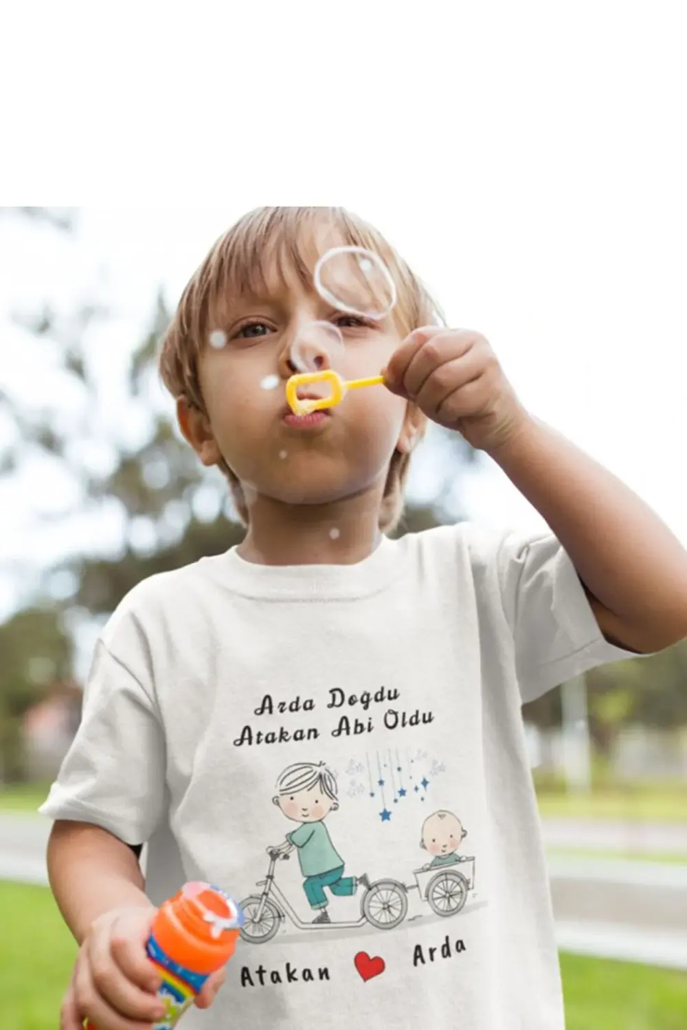 Abi Kardeş Bisiklet temalı Yazılı Kişiye Özel Çocuk 2'li Kombin