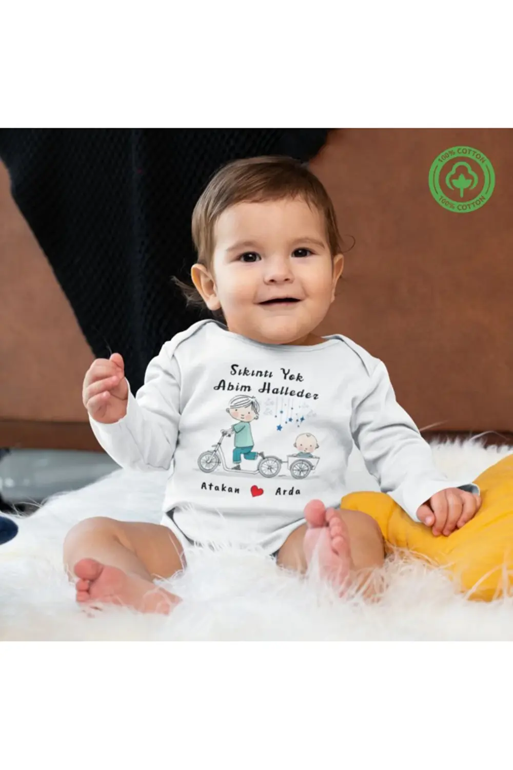 Abi Kardeş Bisiklet temalı Yazılı Kişiye Özel Çocuk 2'li Kombin
