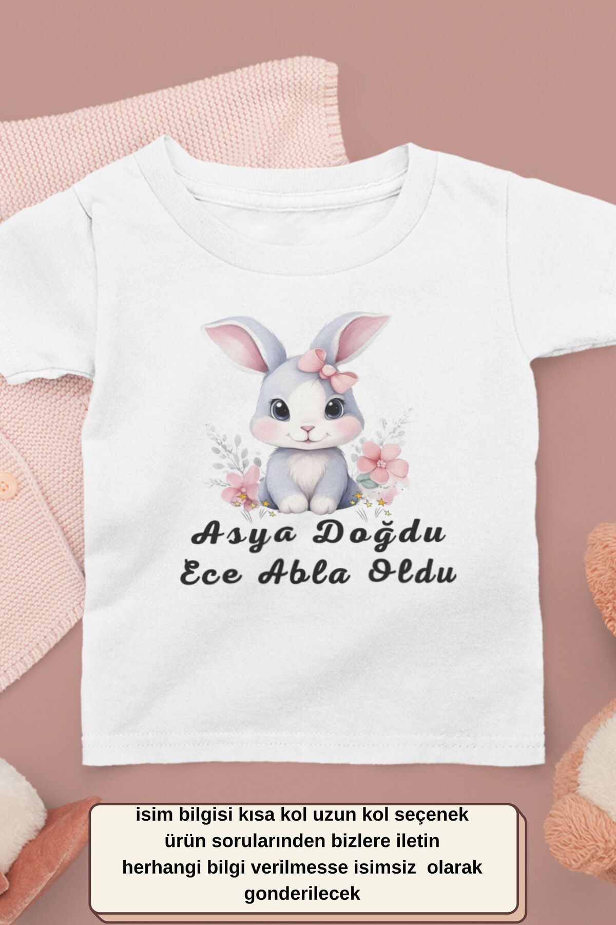 Abla Oldu Tavşan Temalı yazılı Kişiye özel Çocuk Tişörtü - %100 P