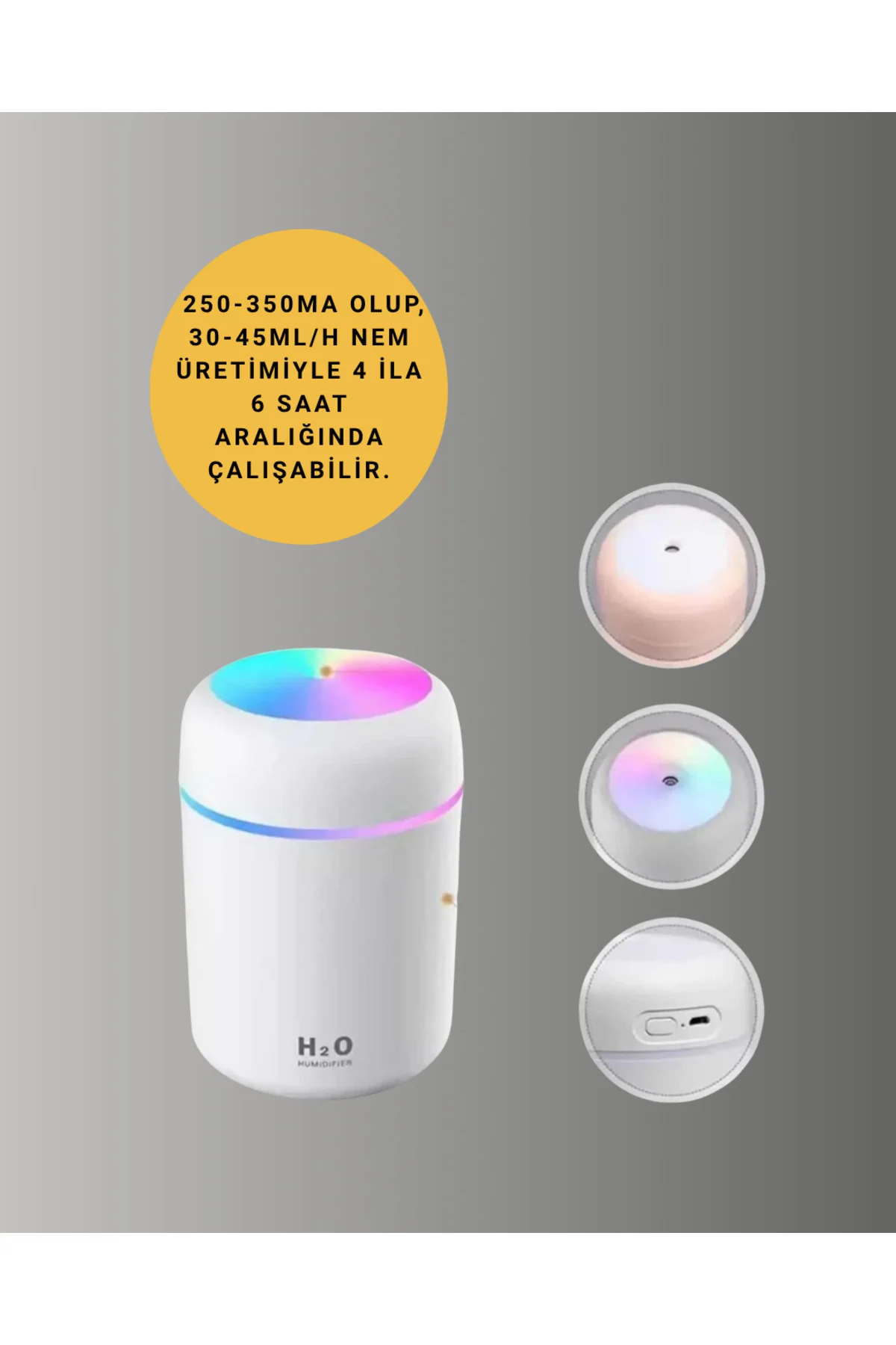 ABS Gövdeli 300ml USB Nemlendirici – Beyaz, Gri, Pembe Renk - Lis