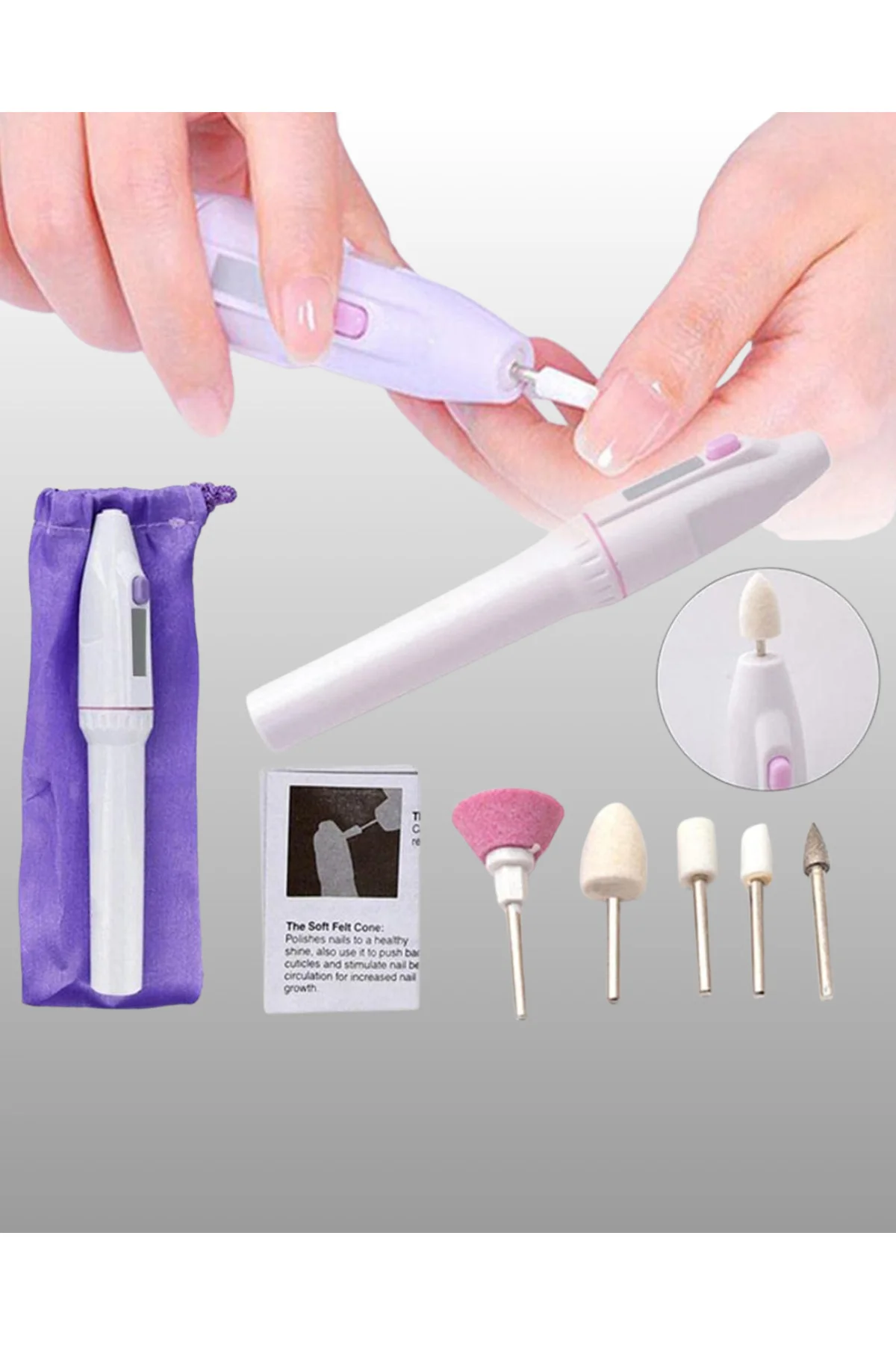 ABS Gövdeli Sessiz Tırnak Matkap Seti – Ayarlanabilir Hız ve Uzun