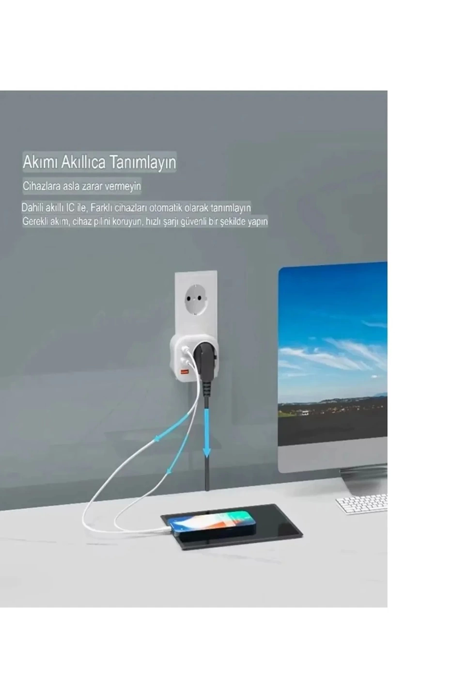 Ac-115 2500w 3.4a 2usb 1type-c 1soket Akım Korumalı Şarj Adaptörü