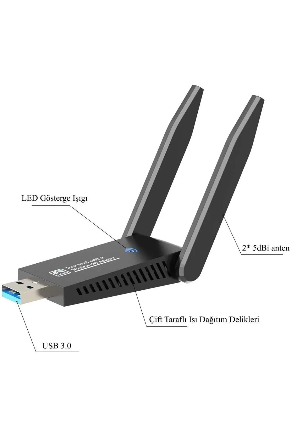 AC1300 Çift Bantlı Antenli USB WiFi Adaptör (USB 3.0) 1300 MBPS K