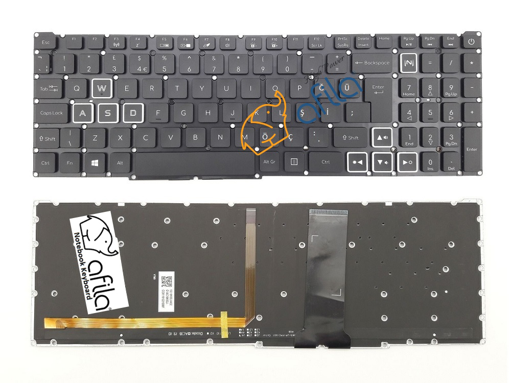 Acer Aspire AN515-55 Notebook Klavyesi - Siyah TR - Backlit - Ver