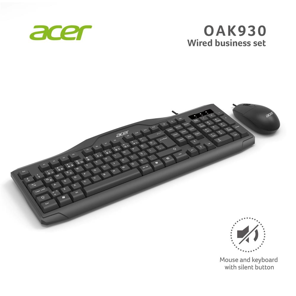 Acer OAK-930 Kablolu Sessiz Tuşlu Klavye Moue Set Siyah (Klavye Acer OAK-930 Kablolu Sessiz Tuşlu Klavye Moue Set Siyah (Klavye