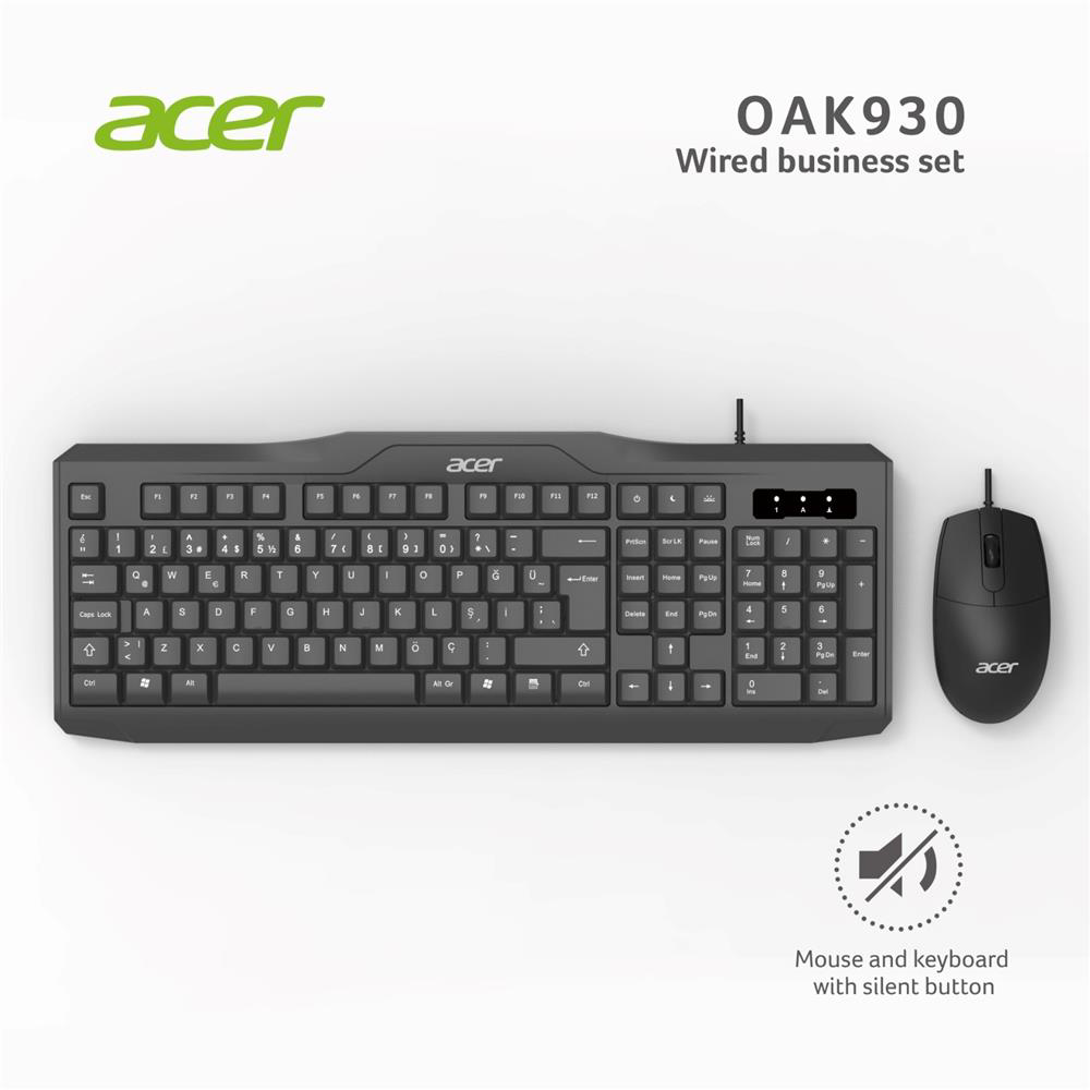 Acer OAK-930 Kablolu Sessiz Tuşlu Klavye Moue Set Siyah (Klavye Acer OAK-930 Kablolu Sessiz Tuşlu Klavye Moue Set Siyah (Klavye