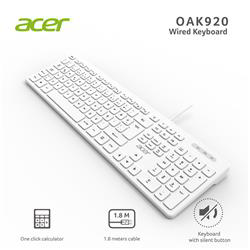 Acer OAK920 Q Usb Beyaz 1.8mt Kablolu Klavye-Tek Tuş Hesap Makina