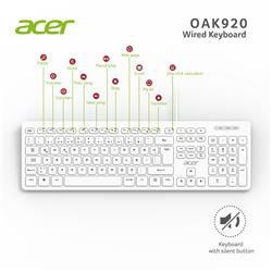 Acer OAK920 Q Usb Beyaz 1.8mt Kablolu Klavye-Tek Tuş Hesap Makina