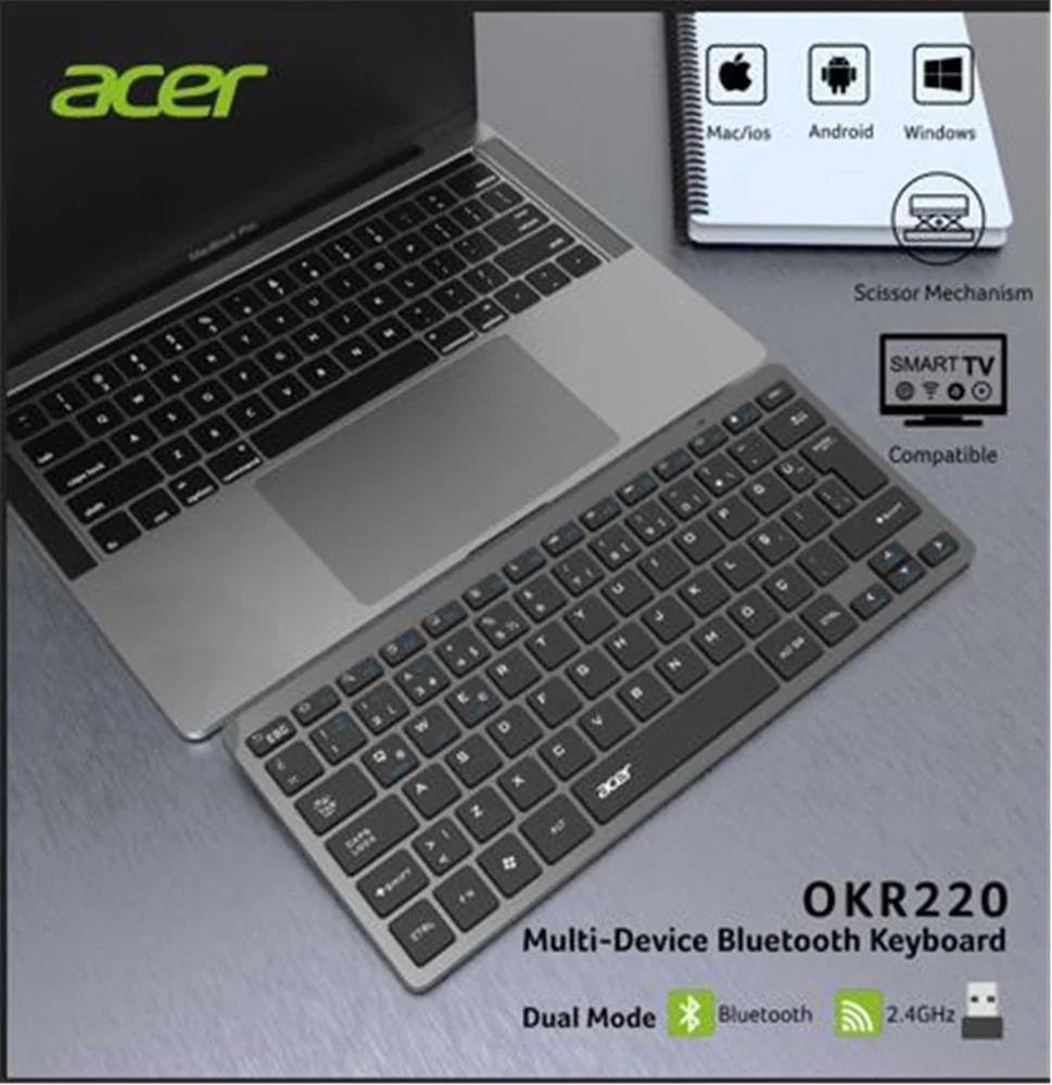 Acer OKR220 Siyah MultiDevice Dual Mode 2.4GHZ Bluetooth Klavye (
