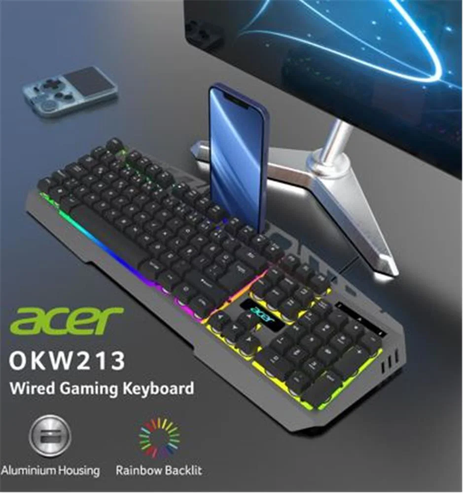 Acer OKW213 Gri RGB Rainbow Backlit Gaming Keyboard Rainbow (Kabl