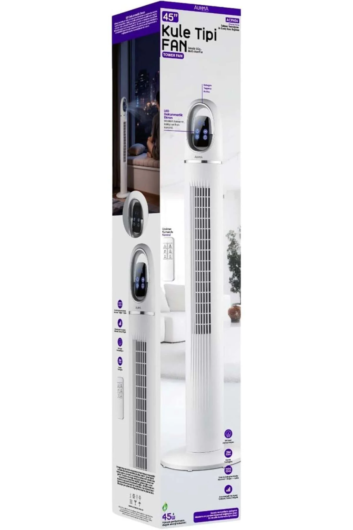 ACFN 45İnç Kule Tipi Vantilatör | 45W Güçlü Motor, 3 Kademeli Hız, Salınımlı, Zamanlayıcılı Tower Fa