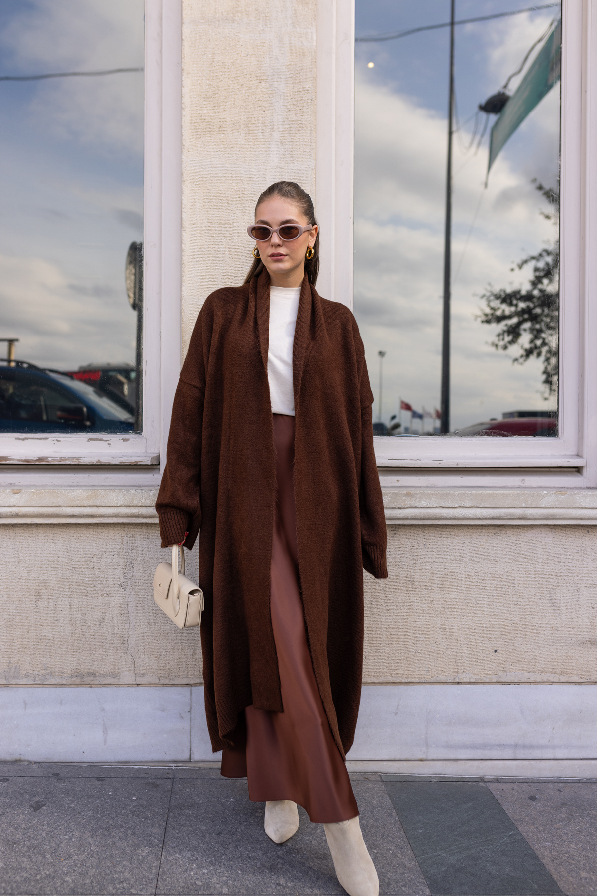 Askı Nişantaşı Acı Kahve Şal Yaka Uzun Hırka 104-00321