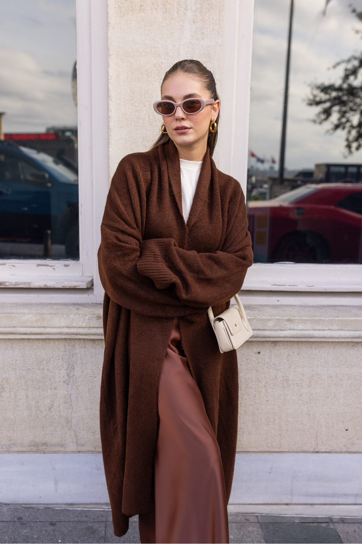 Askı Nişantaşı Acı Kahve Şal Yaka Uzun Hırka 104-00321